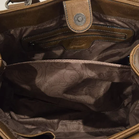 Justin Boots Brown Tooled Vegan Leather Shoulder Bag - Picture 4 of 4